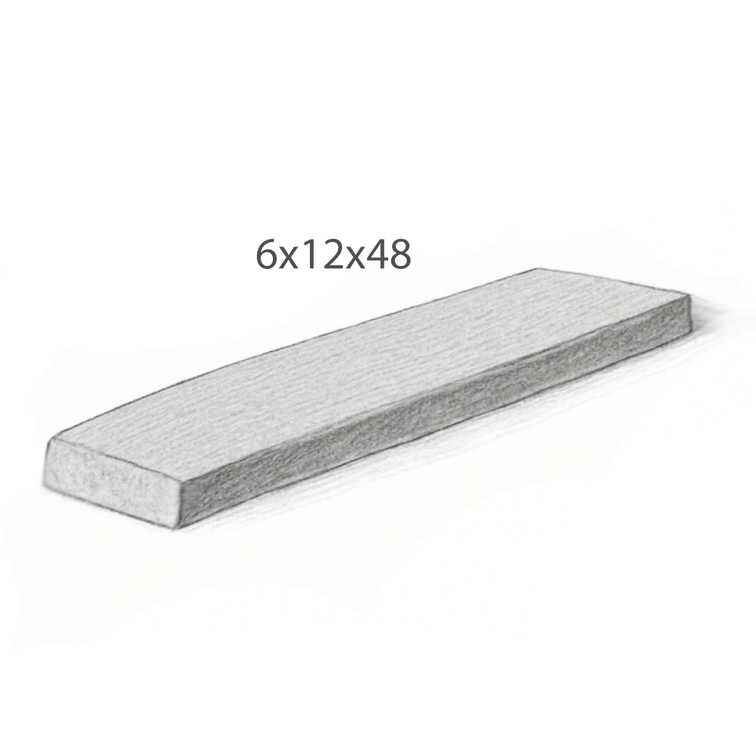 Step - Slate Grey Sandstone - 3 Edges Rock Face, 1 Longside Sawn - 6"x12"x48" Sketch