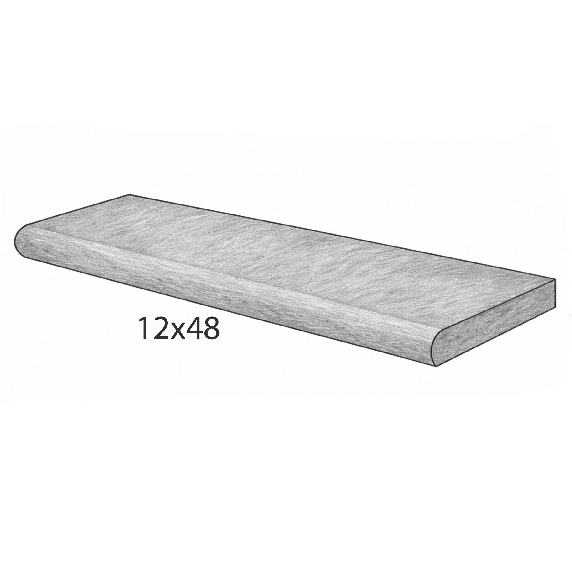 Bullnose Coping - Black Limestone - Cal - 2"x12"x48" - sketch