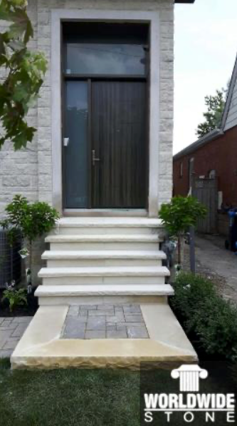 Coping - Ivory Sandstone - 3 Edges Sawn, 1 Longside Rockfaced - 2"x14"x48"