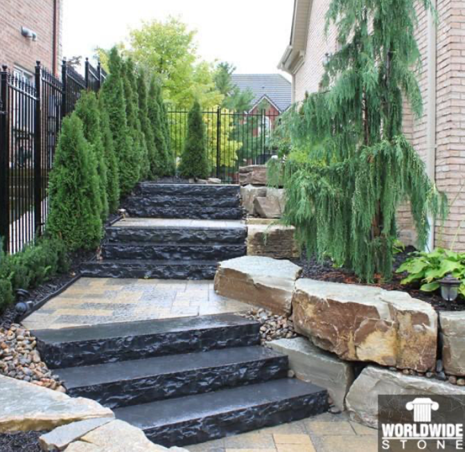 Step - Kota Black Limestone - 3 Edges Rockfaced, 1 Longside Sawn - 6"x12"x60"