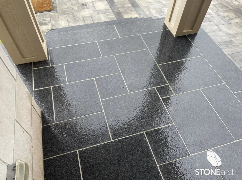 Paver - Onyx Black Granite - Flamed - Saw Cut - 1"x12"x12"