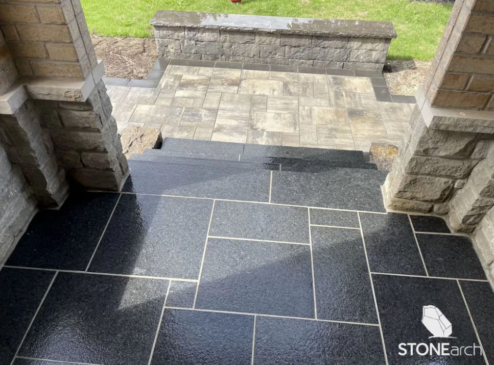 Coping (Wall - RF) - Onyx Black Granite - Flamed - 2 Edge Rockface - 2"x14"x48"