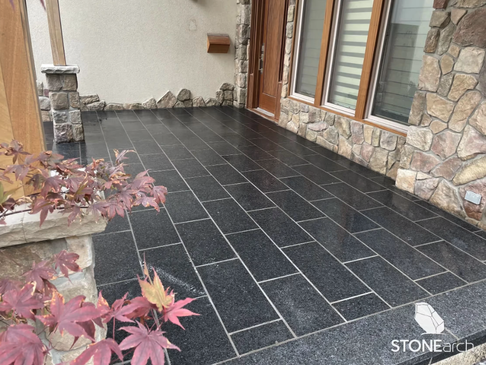 Paver  - Onyx Black - Flamed - Saw Cut - 1"x12"x24"