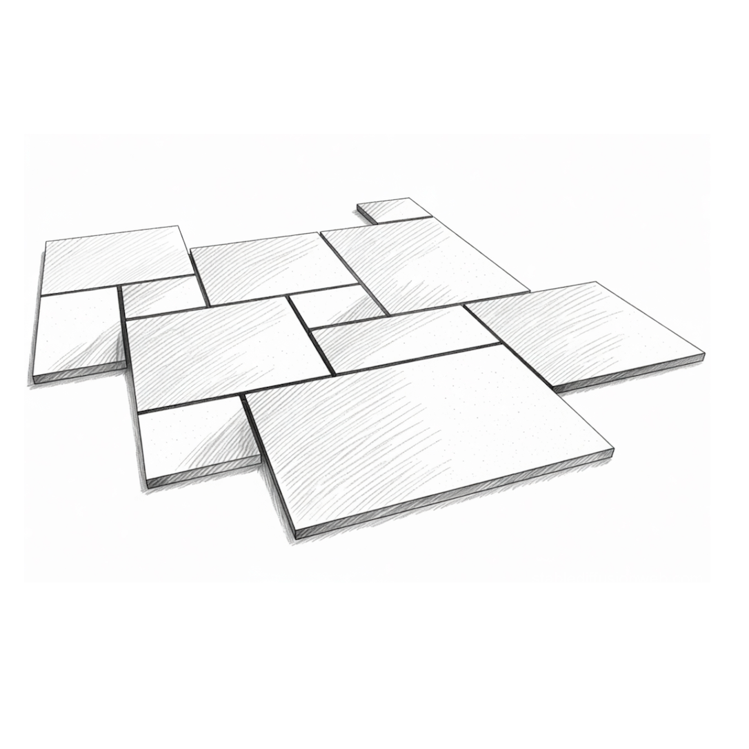 Paver/Cobble - Gray Mix Travertine - Cobble - Tumbled - French Pattern - 1-1/4" sketch